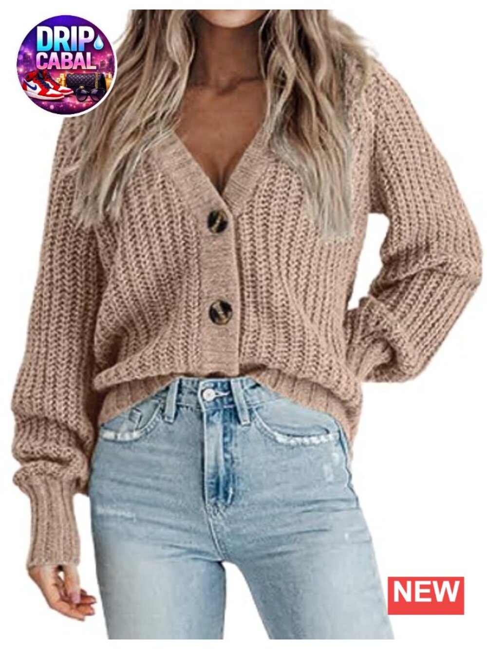 Chunky Knit Cardigan Long Sleeve V-Neck Button Down